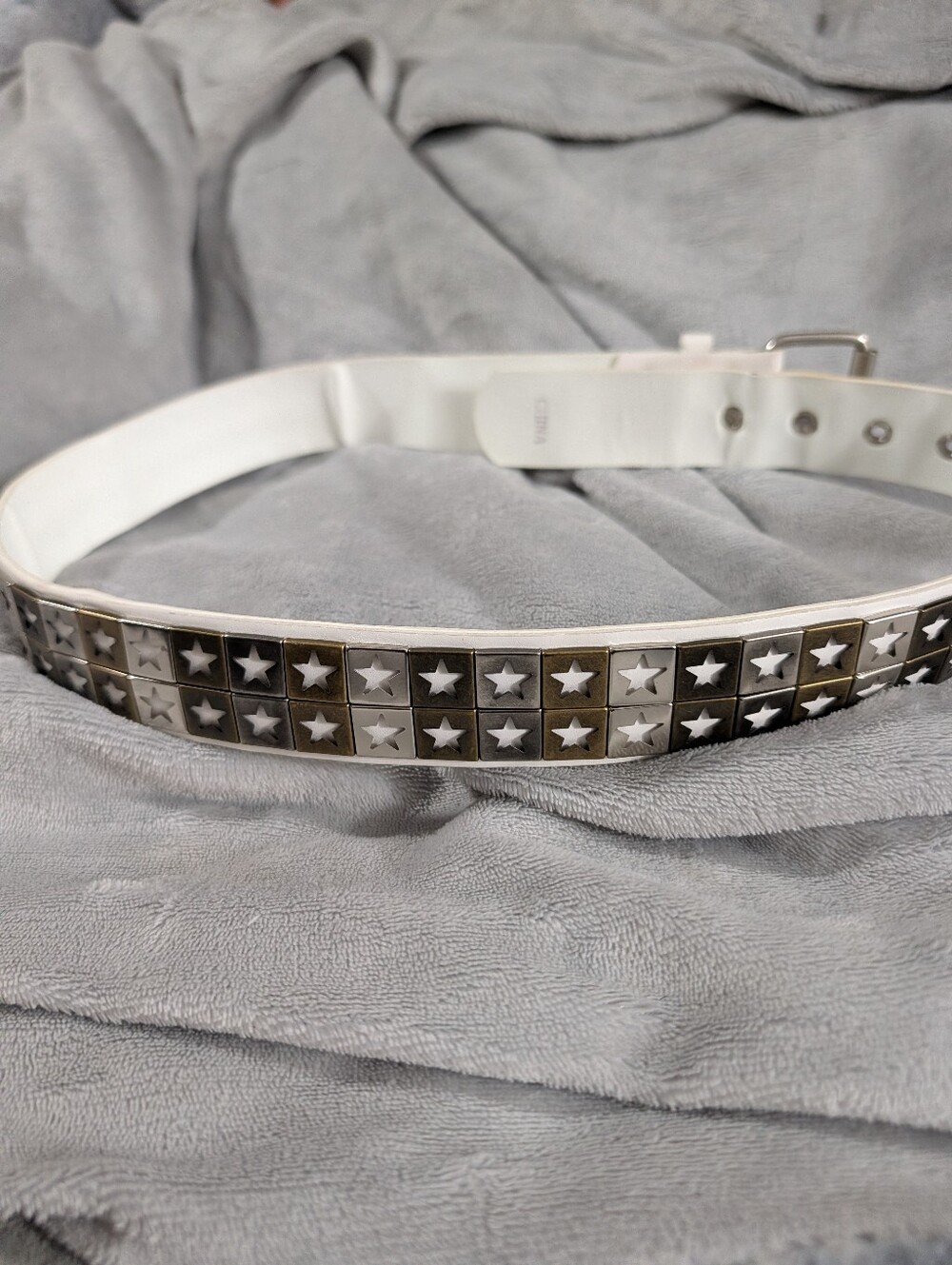Y2K White Star Studded Belt Silver Grommet Star Studs Alt Grunge Emo S/M